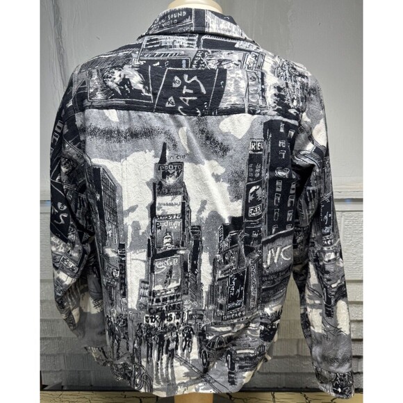 Parsley & Sage Womens Gray & Black Abstract NY City Boho Button Up Jacket India - Picture 2 of 16
